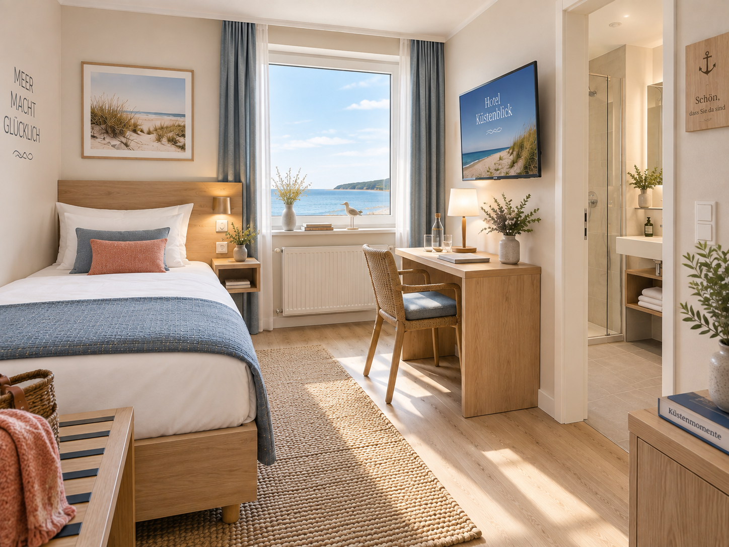 Standard Einzelzimmer – Bett, Schreibtisch und Bad